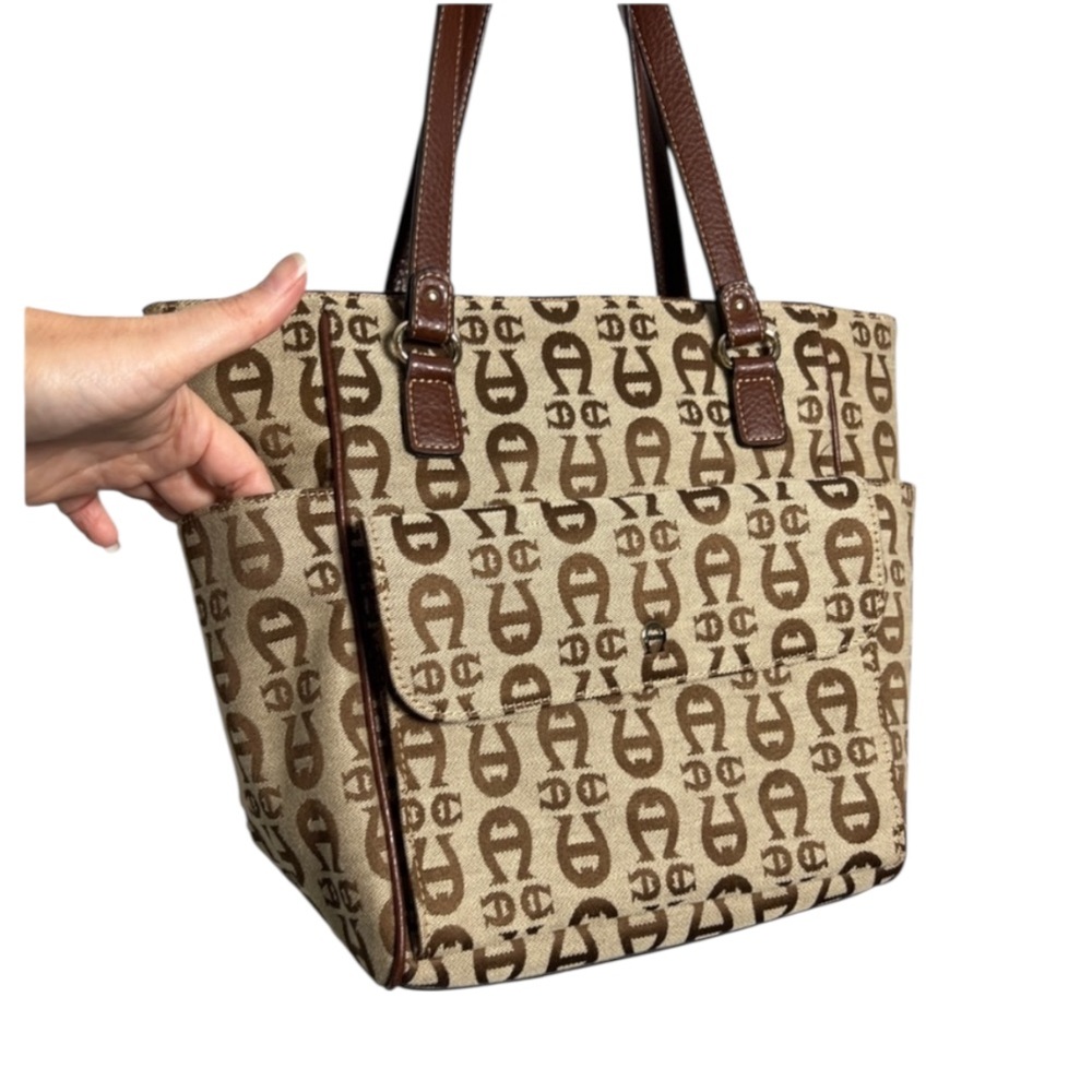 Etienne Aigner Vintage Monogram Canvas & Leather Shopper Tote Bag - Picture 2 of 8